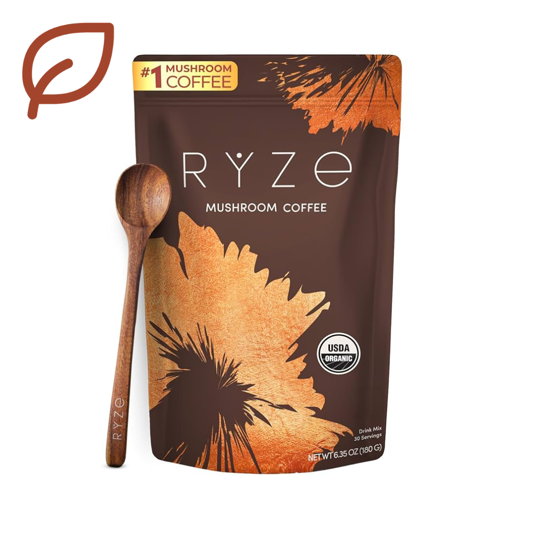 Ryze Mushroom Coffee USDA Organic with 6 Adaptogenic Mushrooms Lions Mane & Turkey Tail, 30 servings