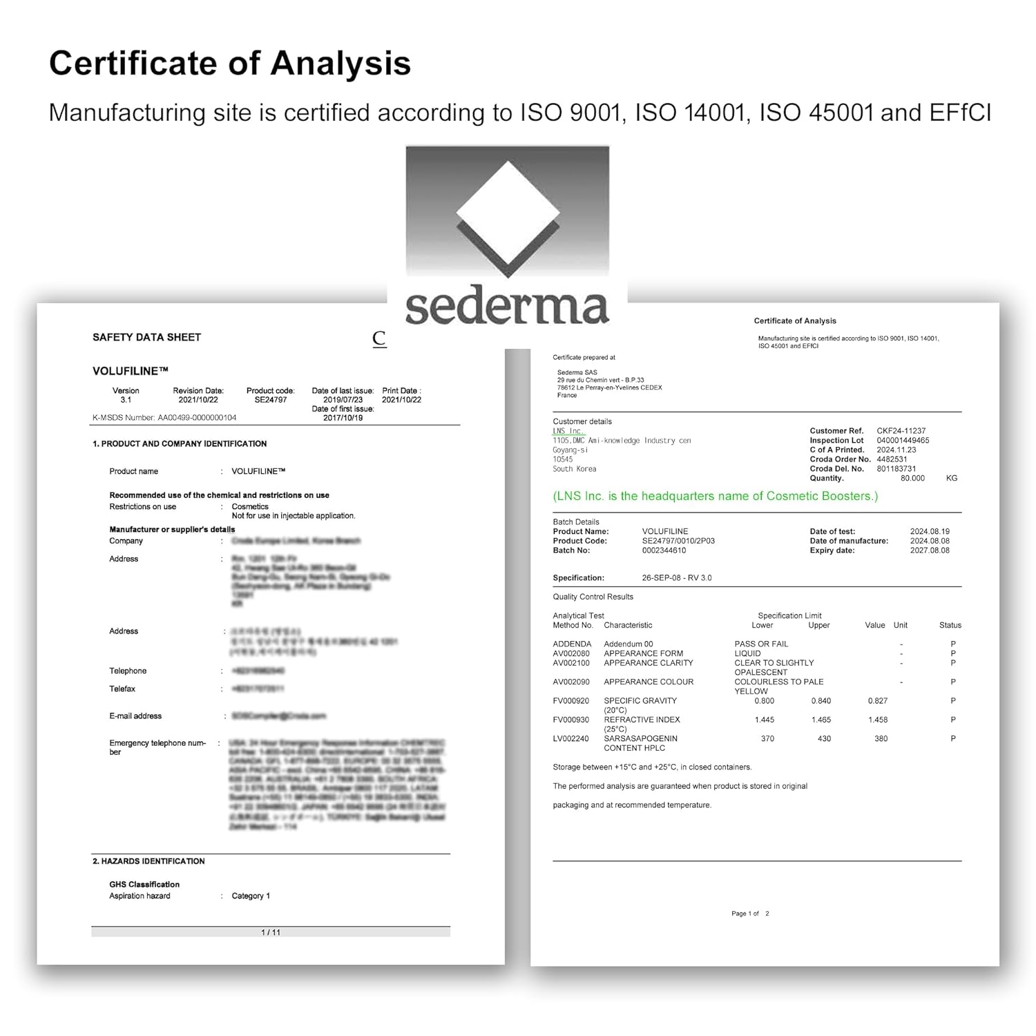 Volufiline 100 % 10ml Cosmetic Ingredient100%. Volufiline Ampoule France SEDERMA | Cosmetic Grade | For face and body Improve Skin Elasticity, Wrinkle Improvement